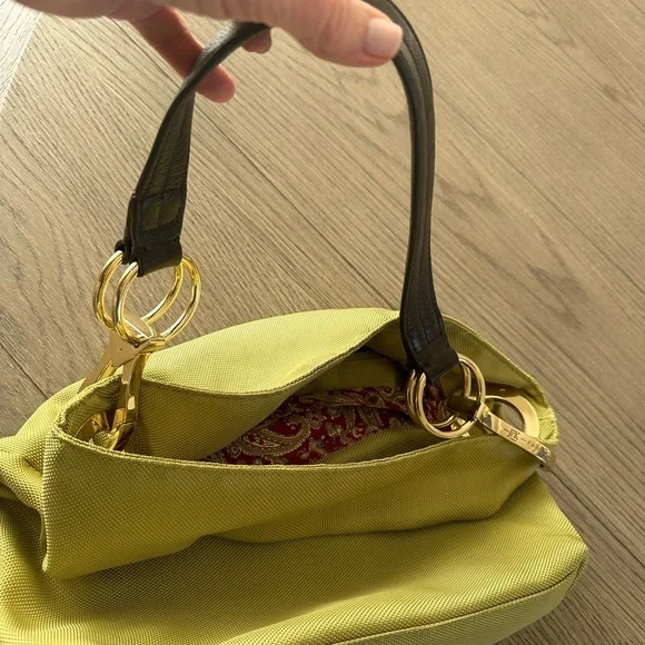 Chartreuse Tote With Brown Leather Strap - Picture 4 of 9